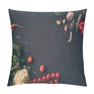 Personality  Top View Of Raw Vegetables On Gray Table Pillow Covers
