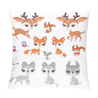 Personality  The Image Of Cute Forest Animals In Cartoon Style. Childrens Illustration. Vector Set. Pillow Covers