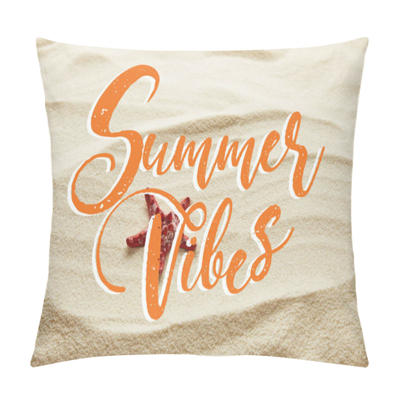 Personality  red starfish on sand with summer vibes lettering pillow covers