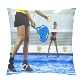 Personality  Two Young Women Playing Paddle Tennis. Pillow Covers