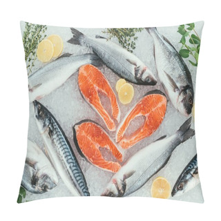 Personality  Top View Of Assorted Organic Seafood And Ingredients On Ice Pillow Covers