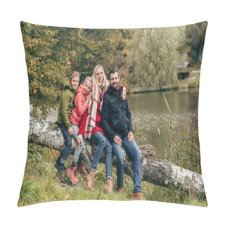 Personality  Family Near Lake In Park Pillow Covers
