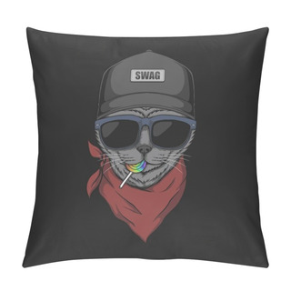 Personality  Cat Eyeglasses Eat Candy Illustration For Your Company Or Brand Pillow Covers