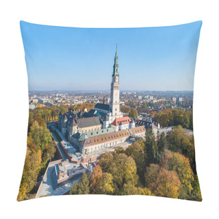 Personality  Sanctuary And Basilica Of Our Lady Of Lichen In Small Village Lichen. The Biggest Church In Poland, One Of The Largest In The World. Famous Catholic Pilgrimage Site. Aerial View In Fall. Sunset Light Pillow Covers