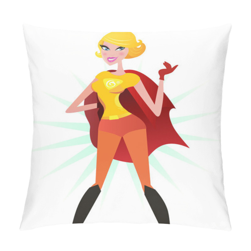 Personality  Blond Super woman in red costume (superhero) pillow covers