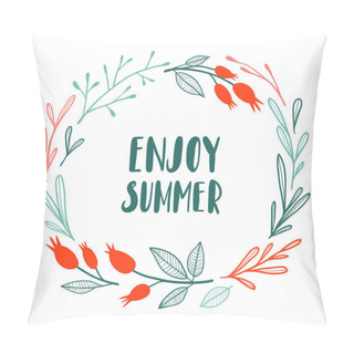 Personality  Enjoy Summer. Round Floral Wreath With Letters Pillow Covers