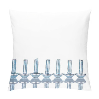 Personality  Close Up View Of Shiny Short Bolts Isolated On White With Copy Space Pillow Covers