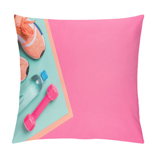 Personality  Flat Lay With Sport Equipment On Pink Background Pillow Covers
