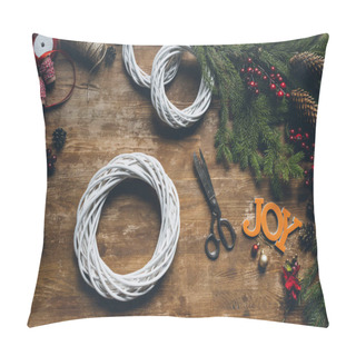 Personality  Christmas Wreaths With Word Joy Pillow Covers