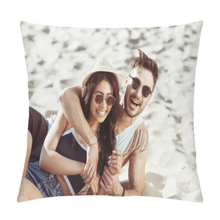 Personality  Happy Young Couple At Beach  Pillow Covers