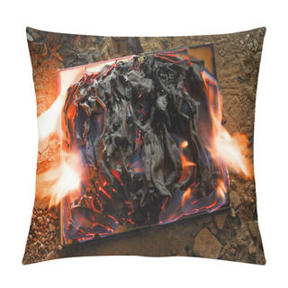 Personality  Burning Book In Red And Yellow Flames. Book In Fire. Pillow Covers
