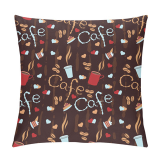 Personality  Brown Seamless Background With Scattering Of Coffee Beans And Lettering. Pillow Covers