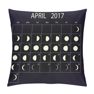 Personality  Moon Phases Calendar For 2017. April. Vector Illustration. Pillow Covers