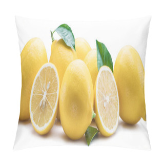 Personality  Group Of Lemon Fruits With Lemon Leaves On The White Background. Pillow Covers