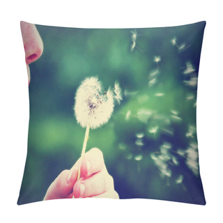Personality  Woman Blowing On Dandelion Pillow Covers