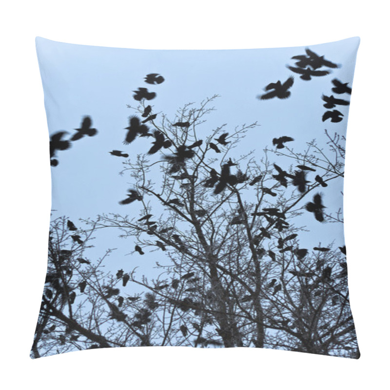 Personality  Crows flying and sitting on tree pillow covers