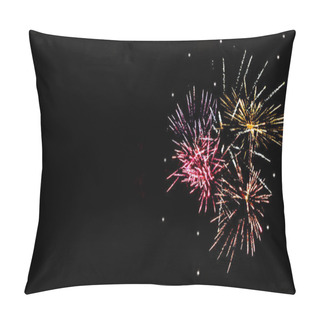 Personality  Colorful Festive Fireworks In Night Sky, Isolated On Black Pillow Covers