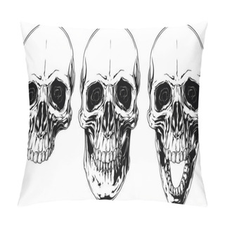 Personality  White Graphic Human Skull With Black Eyes Set Pillow Covers