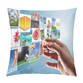 Personality  Streaming Multimedia Screen With Reaching Hand. Pillow Covers