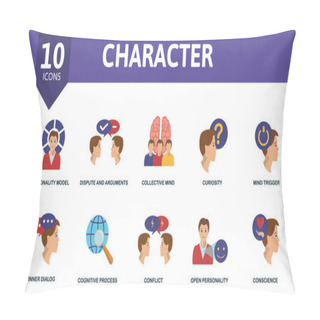 Personality  Character Icon Set. Contains Editable Icons Personality Theme Such As Personality Model, Collective Mind, Mind Trigger And More. Pillow Covers