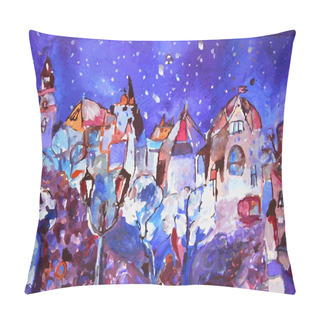 Personality  Winter City Painting - Christmas Time Pillow Covers