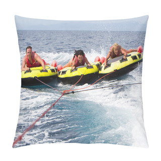 Personality  Group Of Unrecognized People Bouncing Up Over Wake On Tubes. 20  Pillow Covers