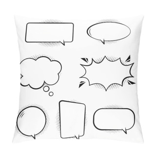 Personality  Set Of Comic Speech Bubbles. Retro Empty Bubbles With Black Halftone Shadows On Transparent Background. Effects In Pop Art Style. White Set Bubbles For Talk And Message. Isolated Fun Balloons. Vector. Pillow Covers