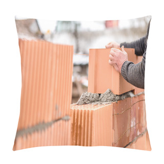Personality  Construction Mason Worker Bricklayer Installing Brick Walls Pillow Covers