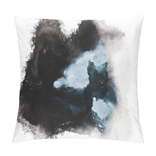 Personality  Top View Of Black And Blue Watercolor Spills On White Paper  Pillow Covers
