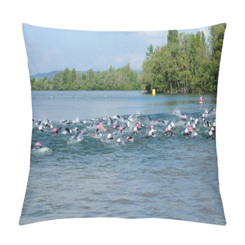 Personality  France, A Triathlon In Verneuil Sur Seine Pillow Covers