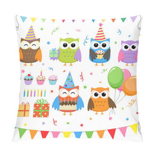 Personality  Birthday Party Owls Set Pillow Covers