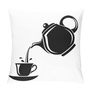 Personality  Black Silhouette Of Teapot And Cup. Vector Illustration. Pillow Covers