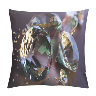 Personality  Selective Focus Of Pure Diamonds On Brown Background Pillow Covers