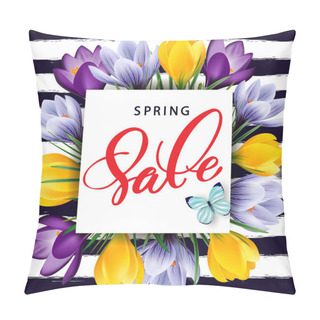 Personality  Spring Sale Concept. Spring Background With Flowering Crocuses.Template Vector. Pillow Covers