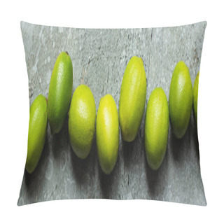 Personality  Top View Of Ripe Green Limes On Concrete Textured Surface, Panoramic Crop Pillow Covers