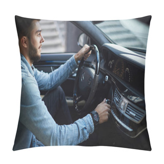 Personality  Attractive Driver Is Turning On The Vehicle Pillow Covers