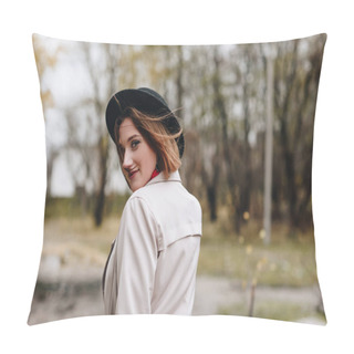 Personality  Woman Walking By Autumn Park Pillow Covers