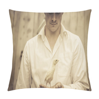Personality  Farmer Holding A Baby Turkey Pillow Covers