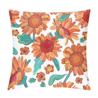 Personality  Seamless Floral  Background. Isolated Orange Flowers. Vector. Pillow Covers