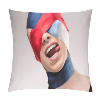 Personality  Woman With Wrapped Face Sticking Tongue Pillow Covers