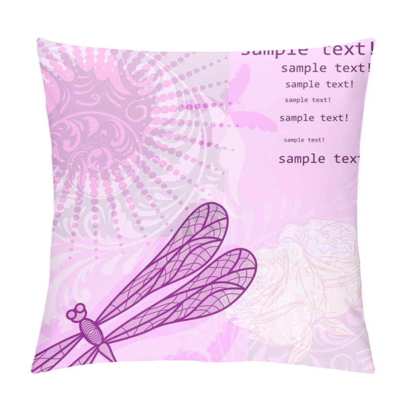 Personality  Vector background with dragonfly, floral ornament, and flowers, space for your text, clipping mask, eps 10 pillow covers