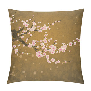 Personality  Cherry Blossom Over Golden Background Pillow Covers