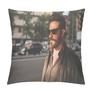 Personality  Young Handsome Attractive Bearded Model Man Pillow Covers