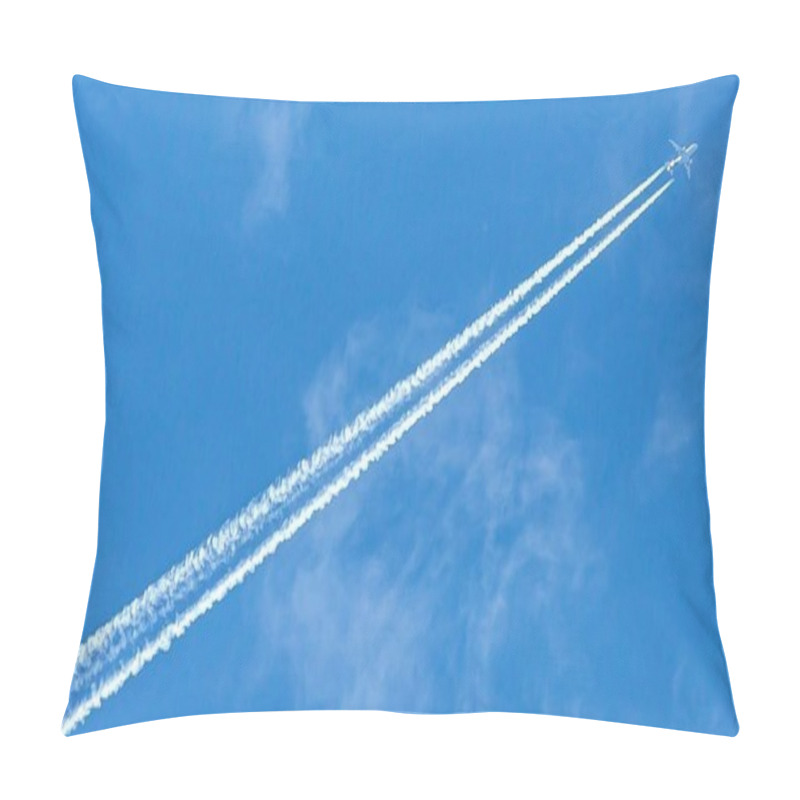 Personality  Two Engined Airplane During Flight With Condensation Trails Pillow Covers