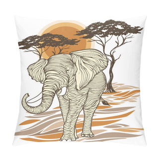 Personality  Carved Elephant With Sun And Trees Pillow Covers