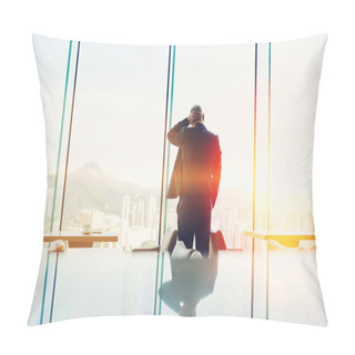Personality  Back View Of A Man Lawyer Dressed In Suit Is Resting After His A Failed Court Hearing Pillow Covers
