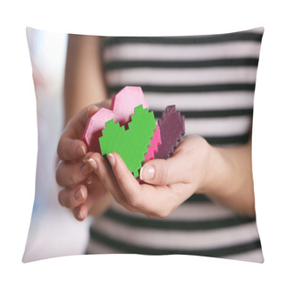 Personality  Closeup Of Plastic Puzzle Hearts Pillow Covers