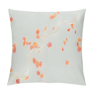 Personality  Top View Of Beautiful Elegant Rose Petals And Ribbon On Grey Background Pillow Covers