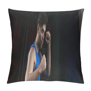 Personality  Self-assured Athletic Man In Blue Tank Top Boxing In Darkness In City, Street Sport At Night, Banner Pillow Covers