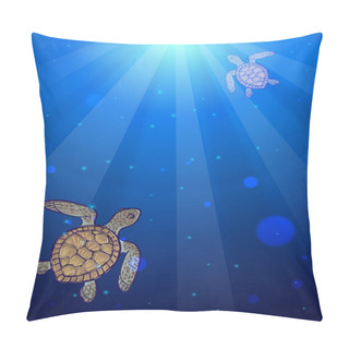 Personality  Underwater Sea Scene With Two Marine Turtles Pillow Covers